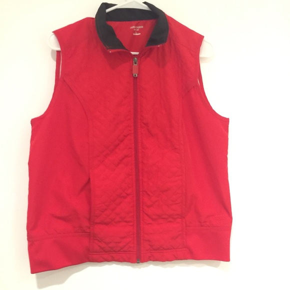 Oleg Cassini Sport Women’s L red vest-black collar - Picture 1 of 4